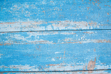 Naklejka premium Cracked Blue Paint Texture on Weathered Wood.