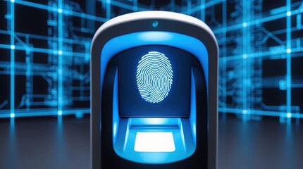 Futuristic Fingerprint Scanner with Blue Light