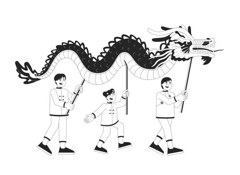 chinese dragon dance black and white clip art preview