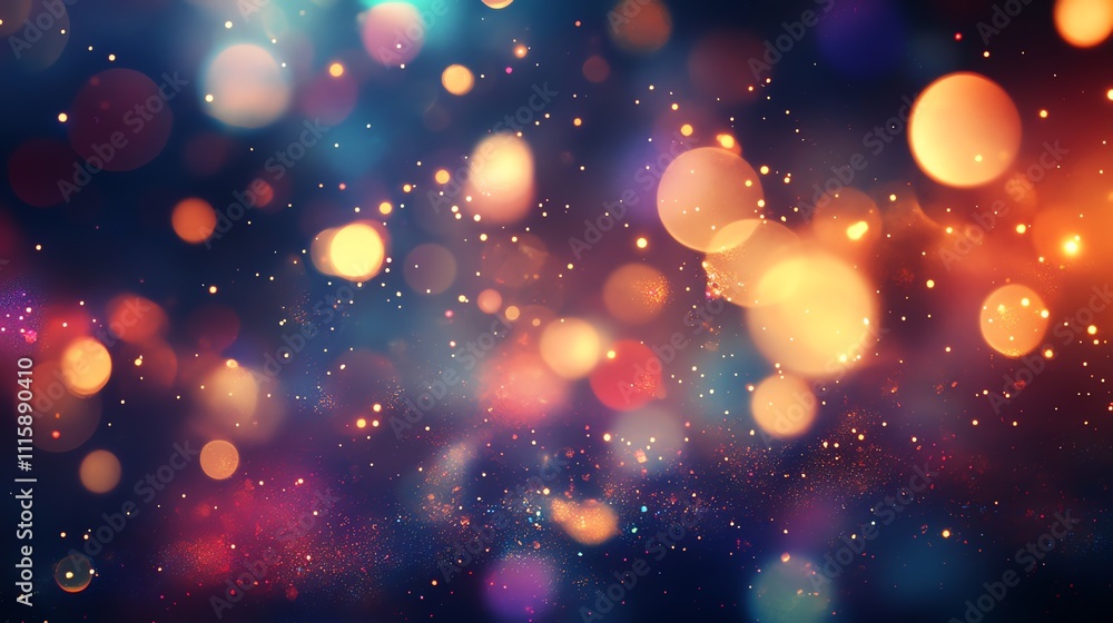 Poster abstract background with colorful bokeh lights and sparkles.