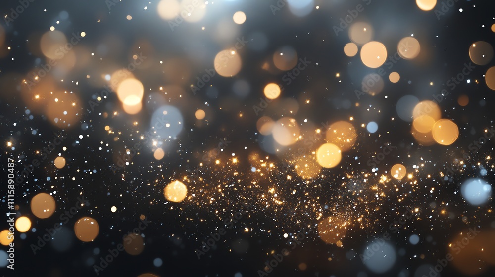 Poster abstract background with golden bokeh lights and sparkles.