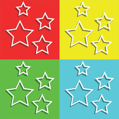 Collection of Festive Star Design. Multicolored New Year and Christmas Decoration. Vector illustration.