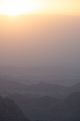 Desert red rocks of the wadi rum in jordan at sunset