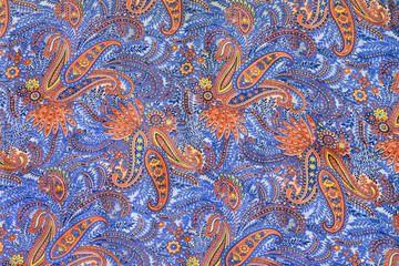 Floral paisley seamless ornament colorful blue orange red texture pattern diagonal composition