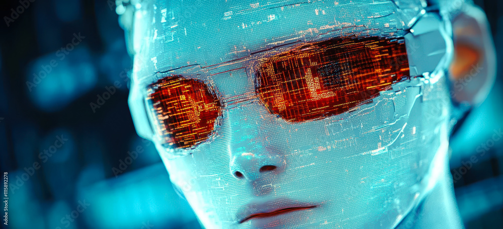 Poster futuristic ai concept with digital interface and programming elements