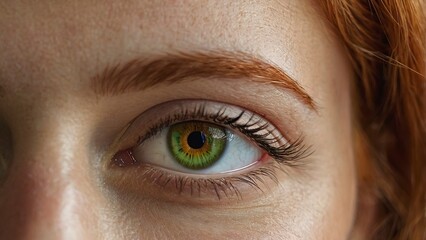 Obraz premium close up of eyes,redhead_caucasian_woman_girl_open_eyelid_look, generative ai