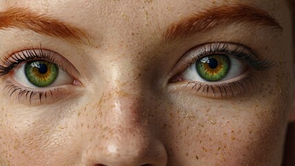 Fototapeta premium close up of eyes,redhead_caucasian_woman_girl_open_eyelid_look, generative ai