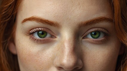 Fototapeta premium close up of eyes,redhead_caucasian_woman_girl_open_eyelid_look, generative ai