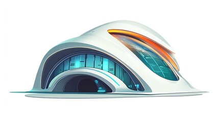 Obraz premium a 2D cartoon illustration of a futuristic dome building, sci-fi and innovative, white background--ar 16:9