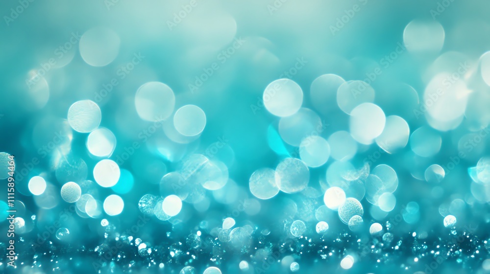 Poster abstract teal bokeh background with out-of-focus circles of light.