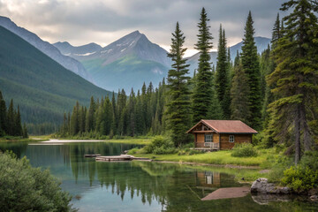 Northern Wilderness with a Cabin and Lake