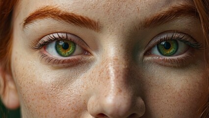 Fototapeta premium close up of eyes,redhead_caucasian_woman_girl_open_eyelid_look, generative ai