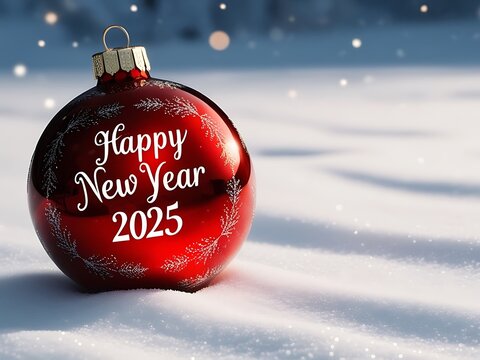 Red Christmas Ornament Happy New Year 2025 Snow