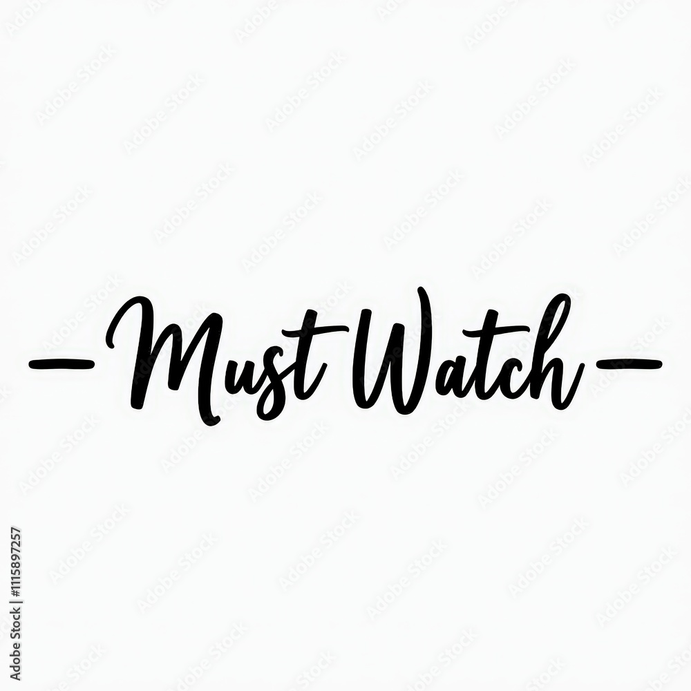 Poster elegant script text displaying 'must watch' with minimalistic style against a light background, capt