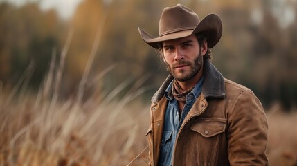 Fototapeta premium Man in a cowboy hat. American people cowboys. Wild West. Western.