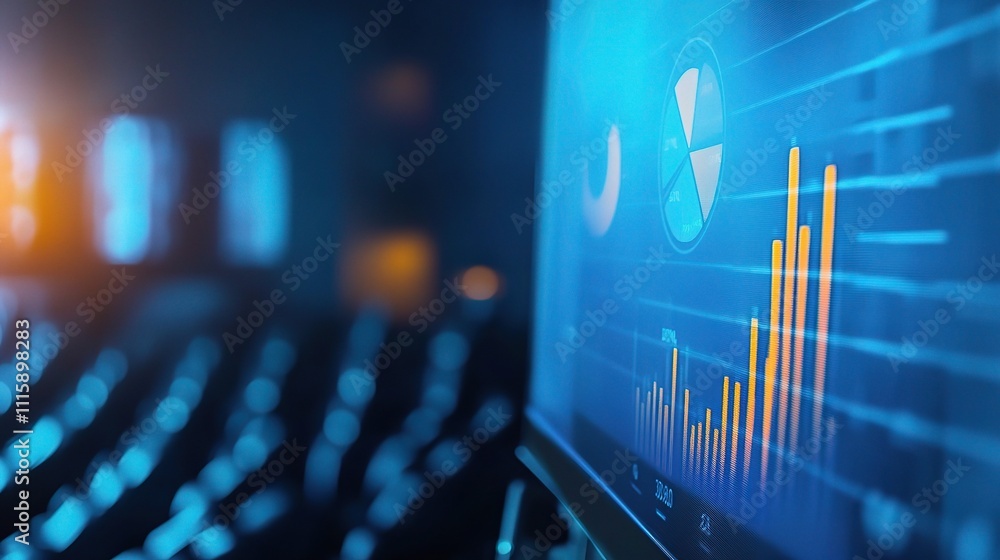 Poster dynamic bar graph and pie chart visualization in modern office setting