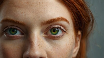 Fototapeta premium close up of eyes,redhead_caucasian_woman_girl_open_eyelid_look, generative ai