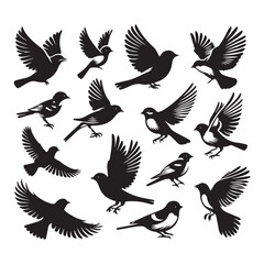 Obraz premium Set of bird silhouette vector . Flat vector icons of birds silhouette. Birds flying.