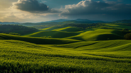 Fototapeta premium Vibrant green grass covering a lush field, capturing the beauty of nature