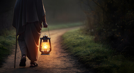 Lantern Lighting Path with Sandaled Feet – Psalm 119:105 Inspiration