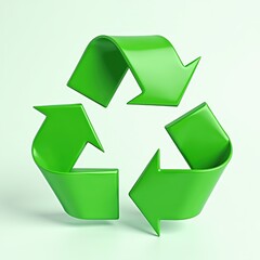 Obraz premium Bright green 3D recycling symbol with arrows on a pale background, representing environmental sustainability and eco-friendly practices.