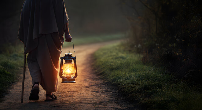 Lantern Lighting Path with Sandaled Feet – Psalm 119:105 Inspiration