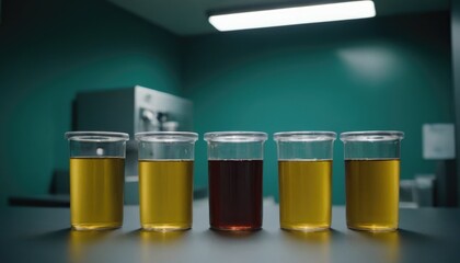 A clear image of urine samples displayed in a clinical environment