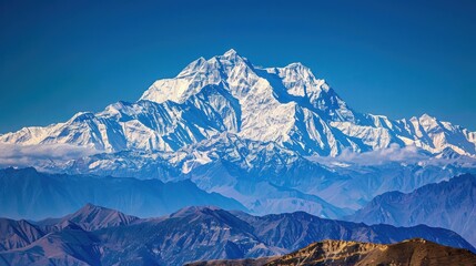 Breathtaking Ultra HD Image of Snow-Covered Mountain Peaks Under a Clear Blue Sky, Perfect for Travel Blogs and Landscape Inspiration