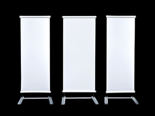 Empty white roll-up banner stand isolated on a clean background for advertising or promotional use.