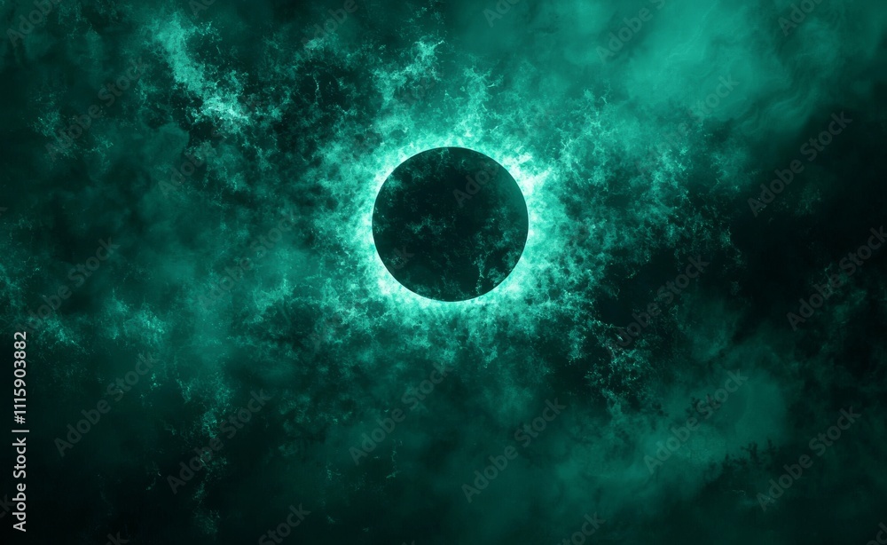 Poster abstract design featuring a grainy gradient noise texture with a glowing green light ring as a poste