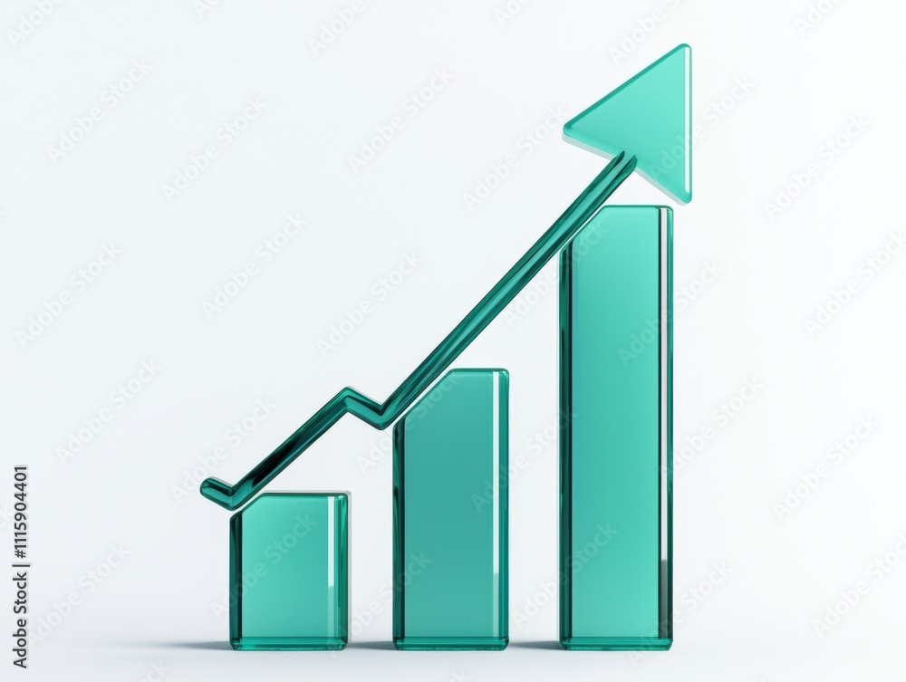 Aufkleber abstract representation of growth and success with three transparent green bars and an upward arrow 