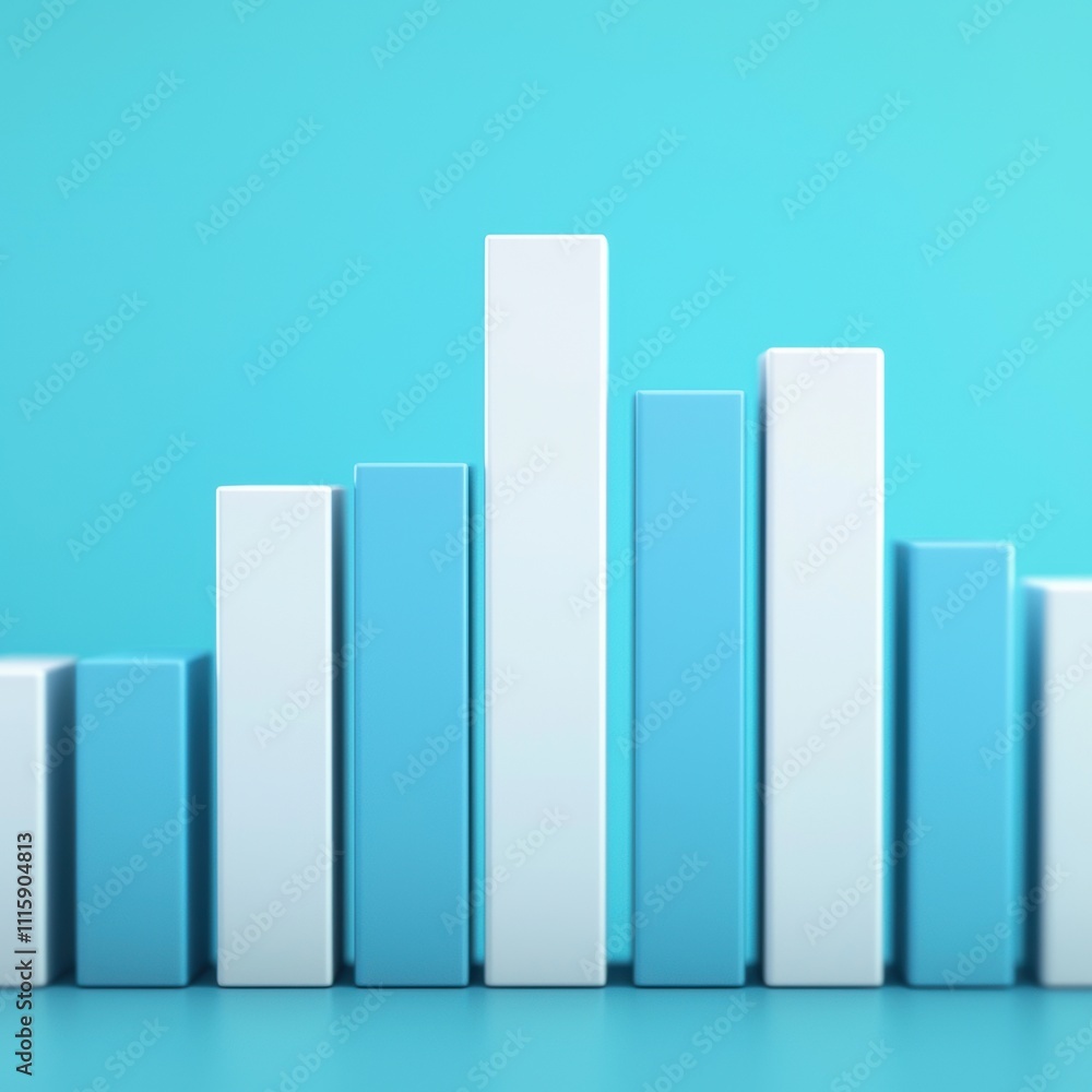 Poster abstract digital bar graph on a smooth turquoise background representing growth and data analysis in