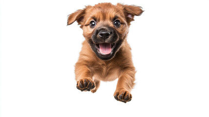 a happy puppy jumping isolated on a white background