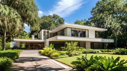 Contemporary Florida Modernist with Infinity Pool and Palm Court, Luxury Miami Beach Estate