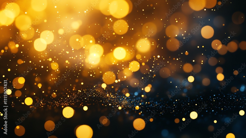 Poster abstract background with golden bokeh lights and sparkles.