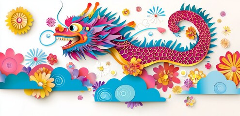 A paper-cut Chinese dragon design for the Year of the Dragon celebration.