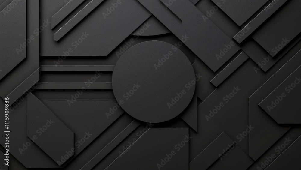Poster an abstract design in black and gray featuring flowing lines and geometric shapes.