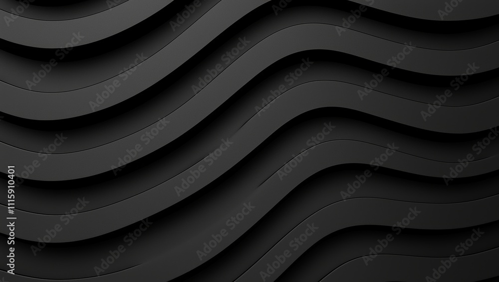 Poster an artwork with dark, angular shapes and smooth, flowing lines.
