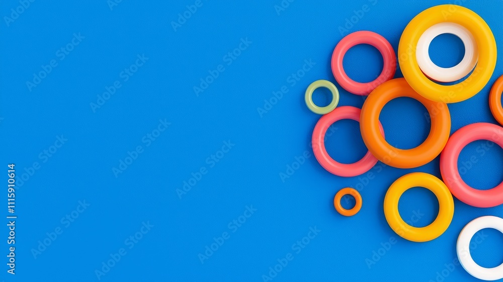 Poster a vibrant abstract design with circular forms and gradients set against a dark backdrop.