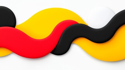 An abstract arrangement of geometric shapes in black, yellow, and red.