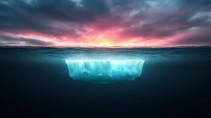 Obraz premium Dramatic Iceberg Ocean Sunset Arctic Antarctic Climate Change Global Warming Frozen