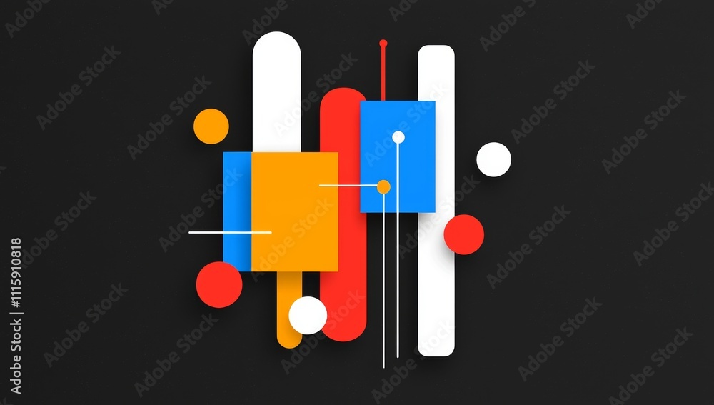 Aufkleber a vibrant geometric pattern featuring colorful shapes and lines set against a dark backdrop.