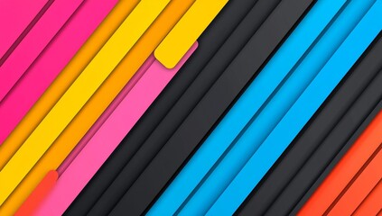 Obraz premium A dark background with an abstract pattern of bright, multicolored diagonal lines.