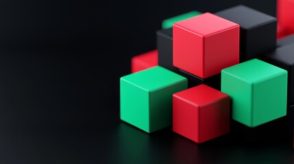 Obraz premium A digital artwork with horizontal red and green lines on a black canvas.