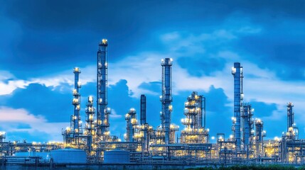 Fototapeta premium Majestic Oil Refinery Under Bright Clouds in the Sky