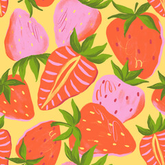 Seamless strawberry pattern with vibrant colors and cheerful design. Fresh, juicy berries, fruity summer vibes