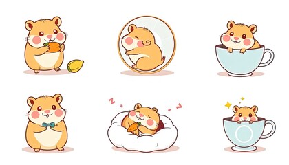 Obraz premium set of funny cartoon animals. hamsters charming collection features cute illustrated hamsters engaged in various activities, perfect for adding a playful touch to any design project.