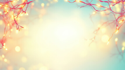 Fototapeta premium Pastel retro christmas lights on cream background for text