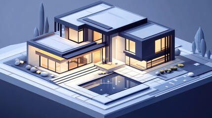 Fototapeta premium Modern House Architectural Design Isometric View
