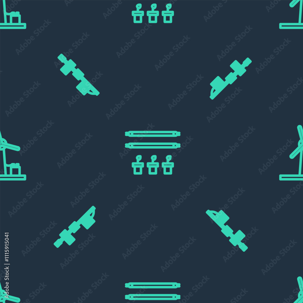 Poster set line smart farm with bulb and plant, standalone sensor and wind turbine on seamless pattern. vec